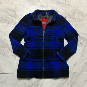 Womens Pendleton 2 Black/Blue Plaid Wool/Polyester/Acrylic Lined Zip Up Coat